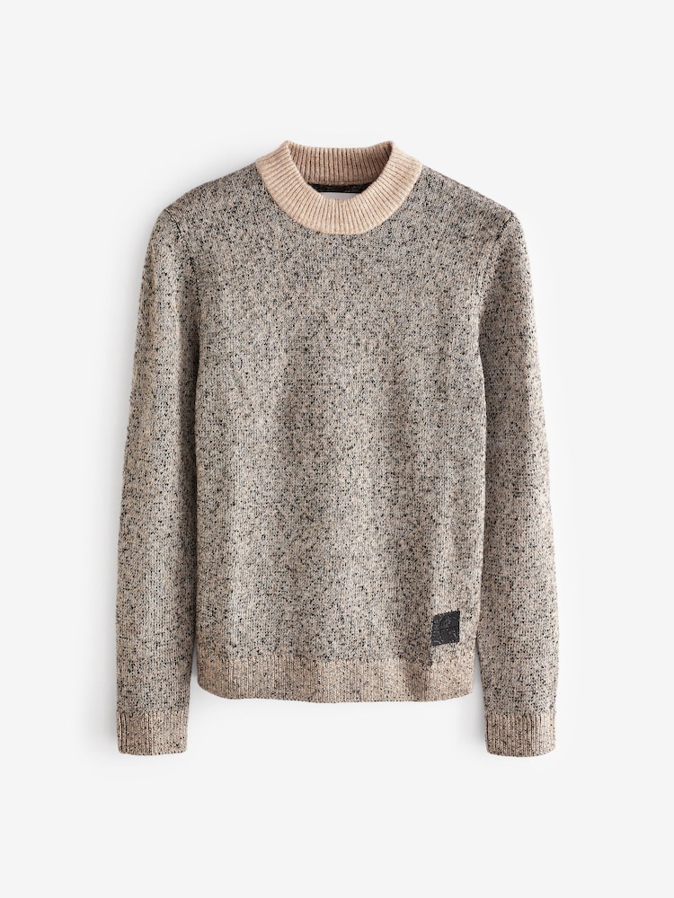 JACK & JONES Cream Fleck Mock Neck Knit Jumper - Image 7 of 7