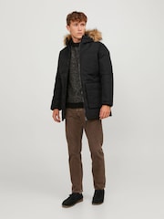 JACK & JONES Black Faux Fur Trim Hooded Parka - Image 3 of 5
