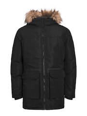 JACK & JONES Black Faux Fur Trim Hooded Parka - Image 5 of 5