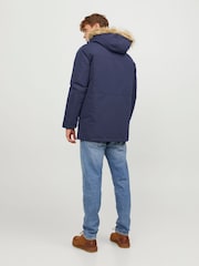 JACK & JONES Blue Faux Fur Trim Hooded Parka - Image 2 of 5