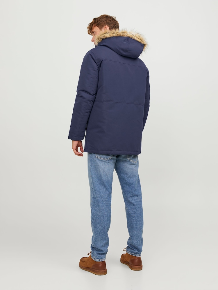 JACK & JONES Blue Faux Fur Trim Hooded Parka - Image 2 of 5