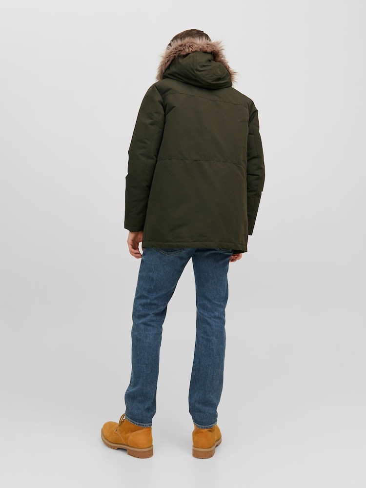 JACK & JONES Green Faux Fur Trim Hooded Parka - Image 2 of 5 JACK & JONES Green Faux Fur Trim Hooded Parka - Image 2 of 5