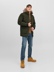 JACK & JONES Green Faux Fur Trim Hooded Parka - Image 3 of 5
