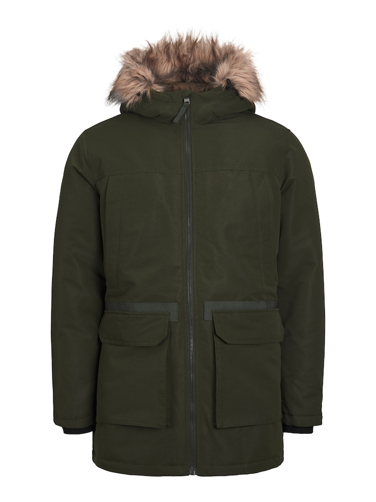 JACK & JONES Green Faux Fur Trim Hooded Parka - Image 5 of 5 JACK & JONES Green Faux Fur Trim Hooded Parka - Image 5 of 5