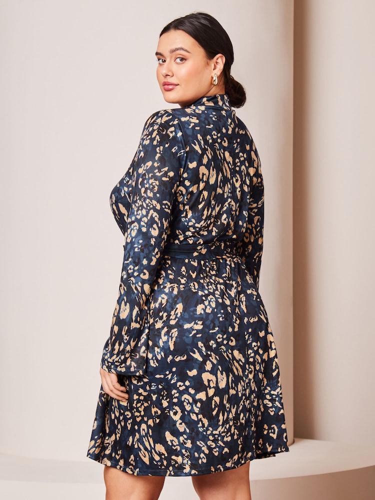 Lipsy Navy Blue Petite Jersey Tie Waist High Neck Long Sleeve Shift Mini Dress - Image 2 of 4 Lipsy Navy Blue Petite Jersey Tie Waist High Neck Long Sleeve Shift Mini Dress - Image 2 of 4