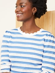 Love & Roses Blue Pointelle Scallop Neck Knitted Top - Image 2 of 4