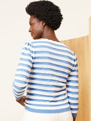Love & Roses Blue Pointelle Scallop Neck Knitted Top - Image 3 of 4