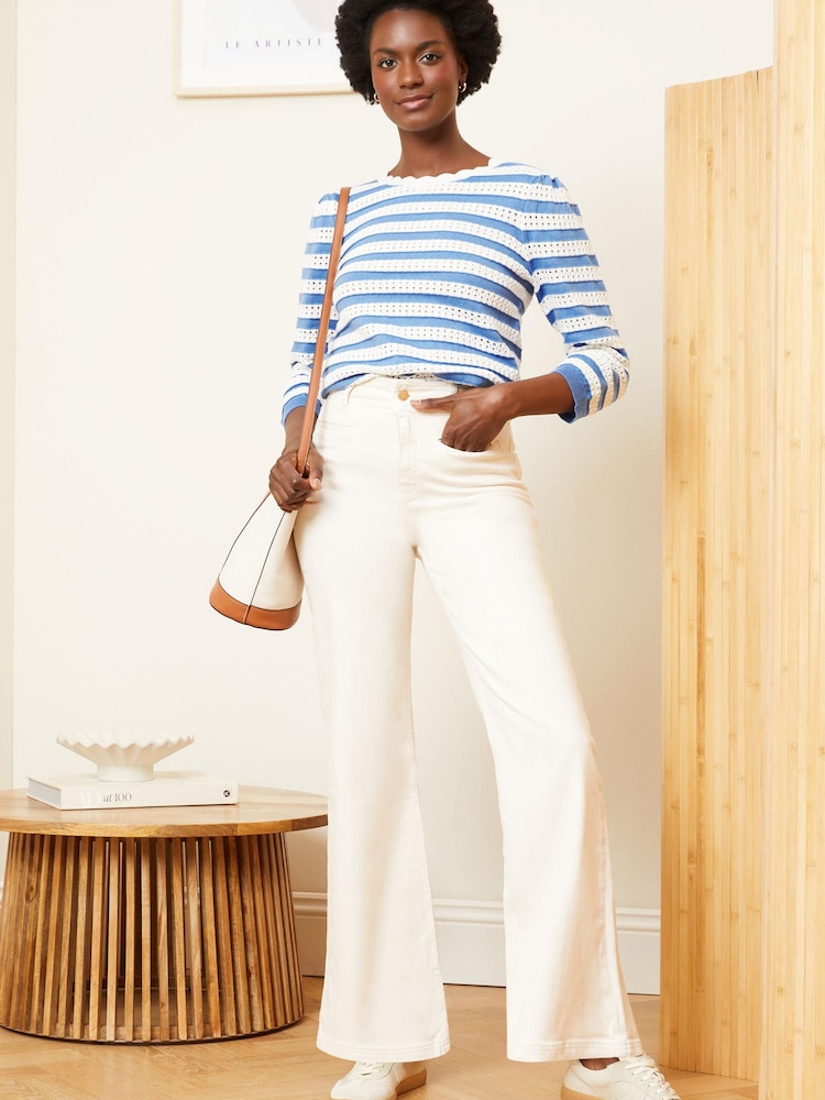 Love & Roses Blue Pointelle Scallop Neck Knitted Top - Image 4 of 4