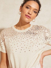 Elfenbeinweiß - Love & Roses – kurzärmeliges Pailletten-Stricktop - Bild 2 von 4