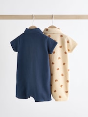 Navy Blue/Cream Bear Collar Jersey Rompers 2 Pack - Image 2 of 9