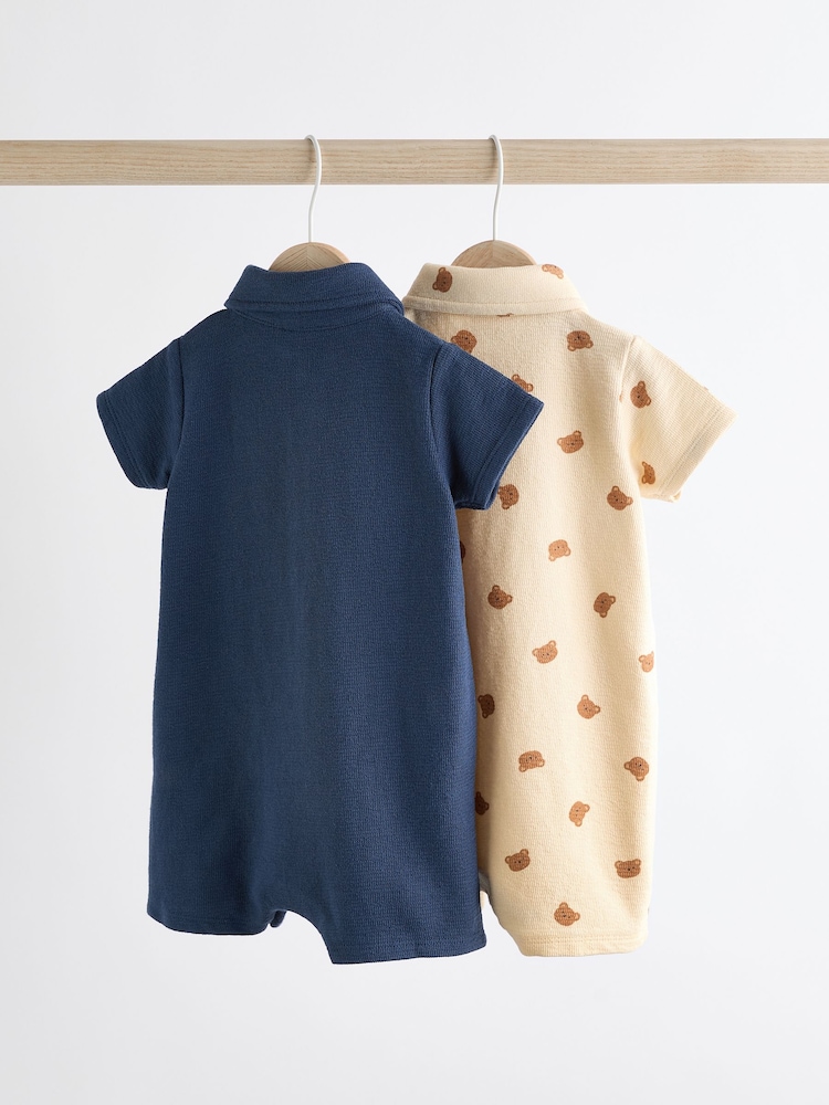 Navy Blue/Cream Bear Collar Jersey Rompers 2 Pack - Image 2 of 9