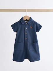 Navy Blue/Cream Bear Collar Jersey Rompers 2 Pack - Image 3 of 9