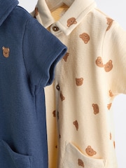Navy Blue/Cream Bear Collar Jersey Rompers 2 Pack - Image 5 of 9