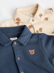 Navy Blue/Cream Bear Collar Jersey Rompers 2 Pack - Image 6 of 9