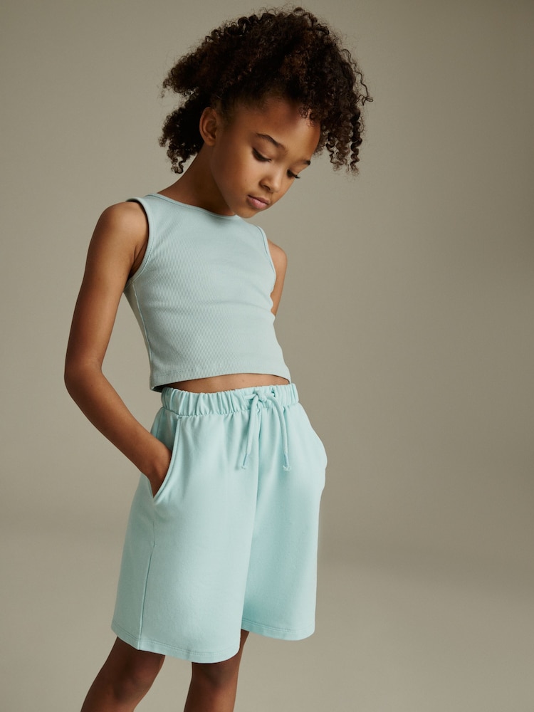 Blue Rib Vest and Sweat Short Set (3-16yrs) - Image 1 of 7