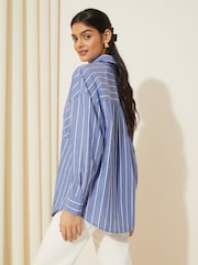 Friends Like These Blue Stripe Cotton Poplin Long Sleeve Button Through Shirt - Image 4 of 4