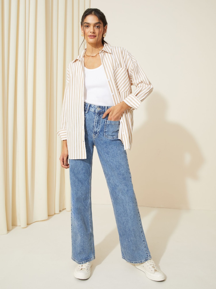 Friends Like These Cream Stripe Cotton Poplin Long Sleeve Button Through Shirt - Image 3 of 4