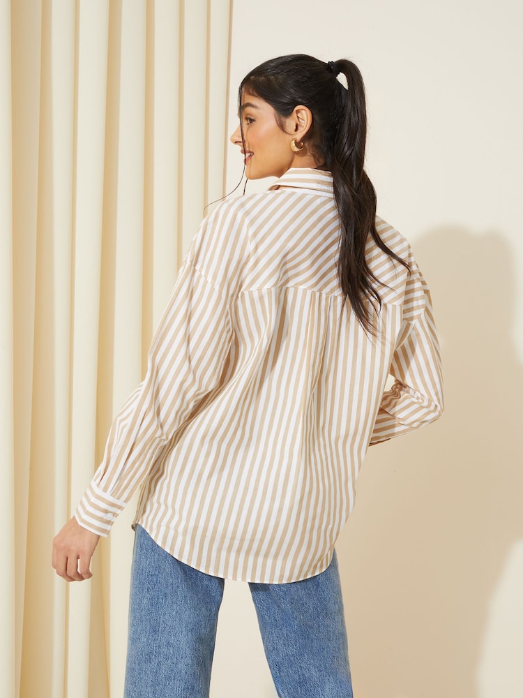 Friends Like These Cream Stripe Cotton Poplin Long Sleeve Button Through Shirt - Image 4 of 4