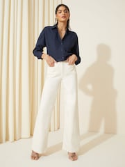 Friends Like These Navy Blue Cotton Poplin Long Sleeve Button Through Shirt - Image 2 of 4