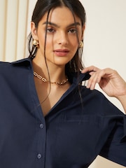 Friends Like These Navy Blue Cotton Poplin Long Sleeve Button Through Shirt - Image 3 of 4