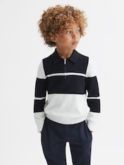Mornarsko modra/bela - Reiss Tokyo Colour-Block Half-Zip Polo Shirt - Slika 1 iz 5
