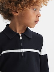 Mornarsko modra/bela - Reiss Tokyo Colour-Block Half-Zip Polo Shirt - Slika 3 iz 5