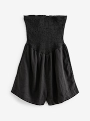 Black Linen Blend Shirred Playsuit - Image 5 of 6