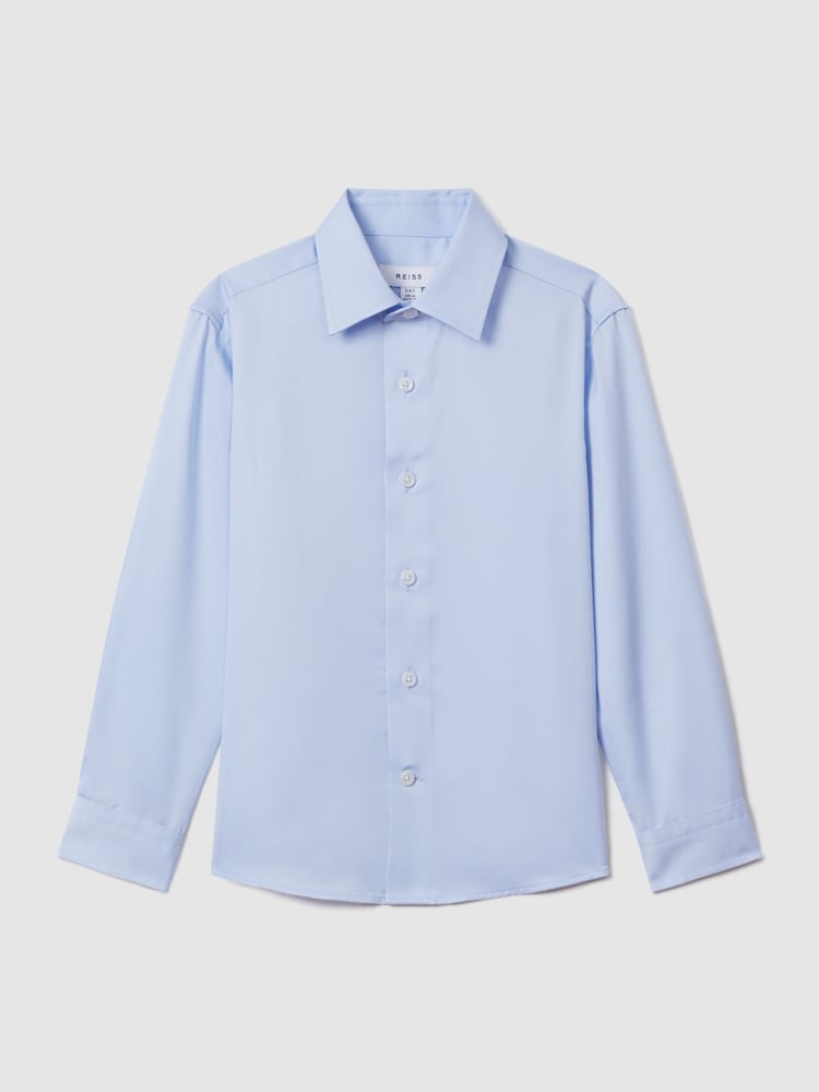 Reiss Soft Blue Remote 13-14 yrs Slim Fit Cotton Shirt - Image 1 of 4 Reiss Soft Blue Remote 13-14 yrs Slim Fit Cotton Shirt - Image 1 of 4