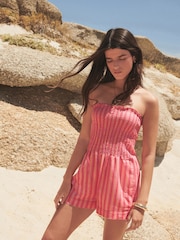 Pink Linen Blend Shirred Playsuit - Image 1 of 6