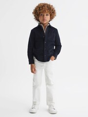 Reiss Navy Albion Teen Corduroy Cutaway Collar Shirt - Image 3 of 6