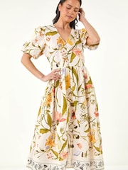 Roman Natural Petite Floral Print Button Midi Dress - Image 2 of 5