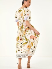 Roman Natural Petite Floral Print Button Midi Dress - Image 3 of 5