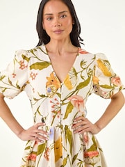 Roman Natural Petite Floral Print Button Midi Dress - Image 4 of 5