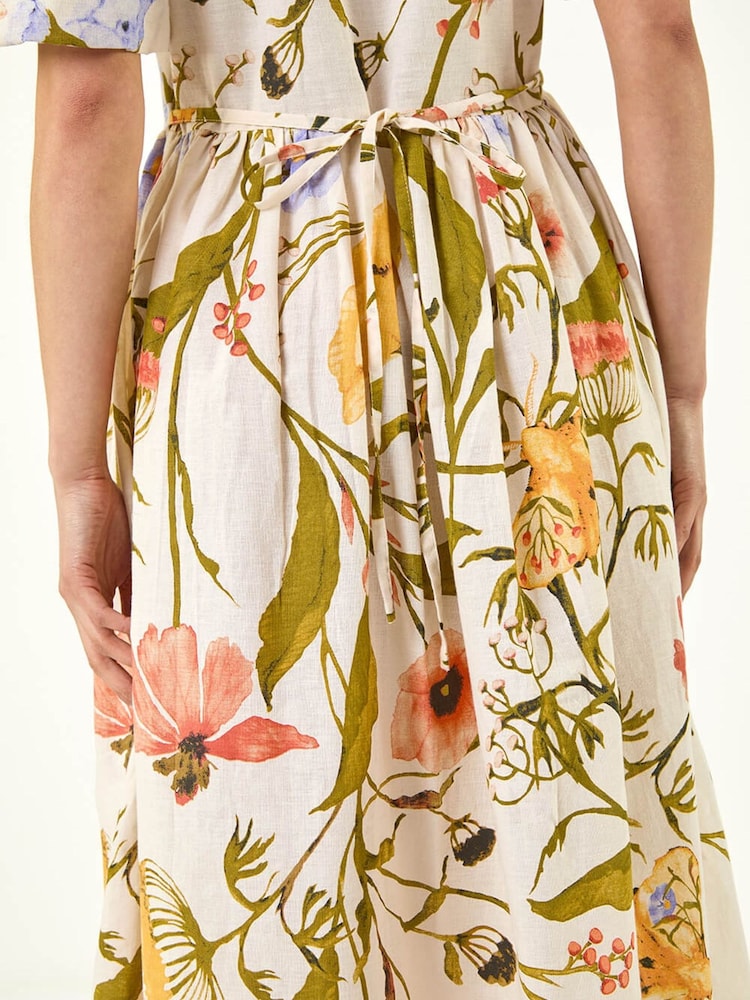 Roman Natural Petite Floral Print Button Midi Dress - Image 5 of 5 Roman Natural Petite Floral Print Button Midi Dress - Image 5 of 5