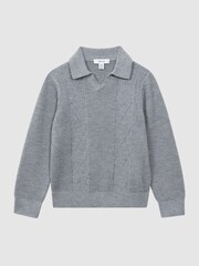 Reiss Soft Grey Melange Malik Teen Knitted Open-Collar Top - Image 2 of 6