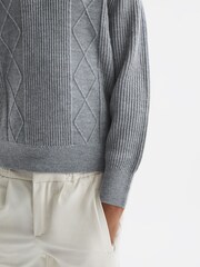 Reiss Soft Grey Melange Malik Teen Knitted Open-Collar Top - Image 4 of 6