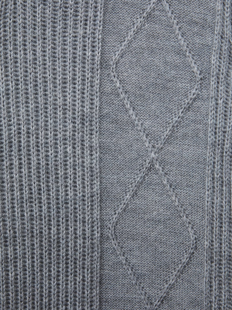 Reiss Soft Grey Melange Malik Teen Knitted Open-Collar Top - Image 6 of 6