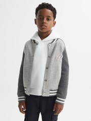 Reiss Soft Grey Belsize 13-14 yrs Cotton Blend Varsity Bomber Jacket - Image 1 of 6