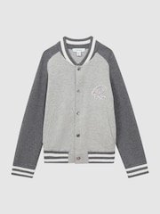 Reiss Soft Grey Belsize 13-14 yrs Cotton Blend Varsity Bomber Jacket - Image 2 of 6