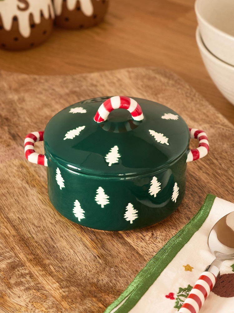 Green Christmas Tree Nibble Bowl with Lid - Image 1 of 4