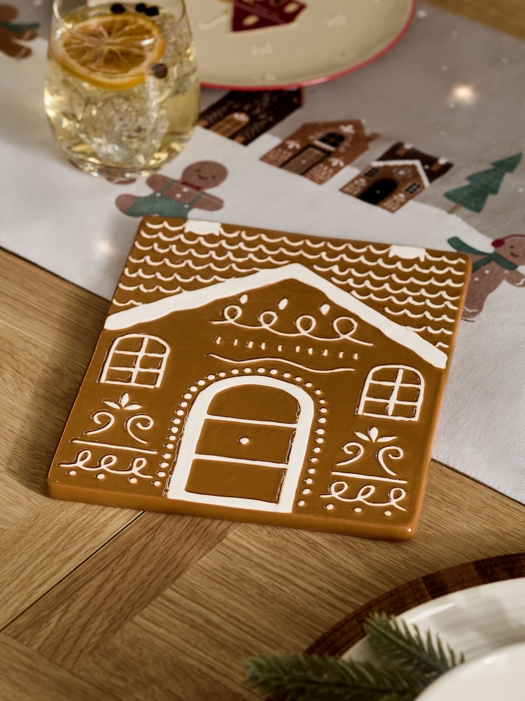 Natural Gingerbread House Christmas Trivet - Image 1 of 6