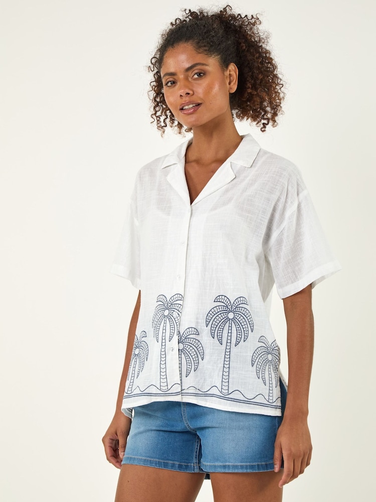Roman Blue Palm Embroidered Shirt - Image 2 of 5
