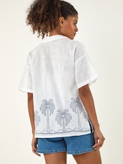 Roman Blue Palm Embroidered Shirt - Image 4 of 5