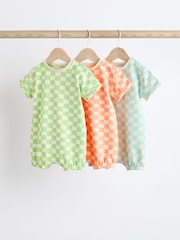 Multi Checkerboard Baby Jersey 100% Cotton Rompers 3 Pack - Image 1 of 10