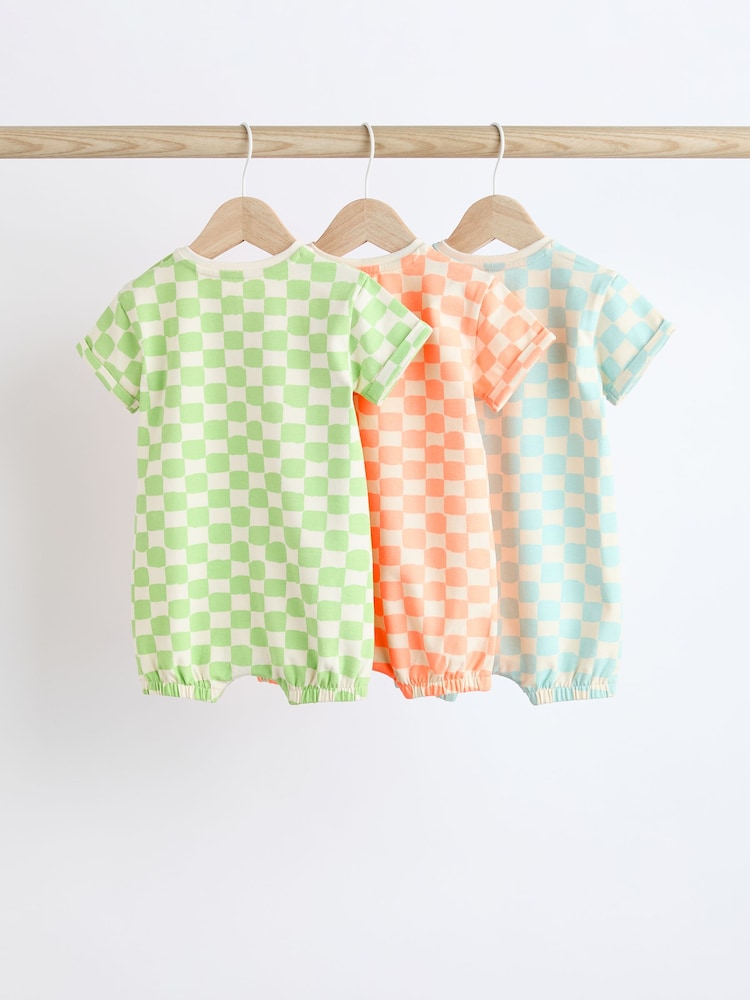 Multi Checkerboard Baby Jersey 100% Cotton Rompers 3 Pack - Image 2 of 10