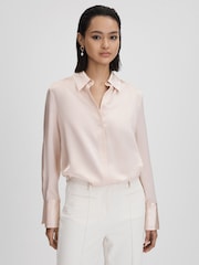 Reiss Nude Irina Silk Button-Through Shirt - Image 1 of 6