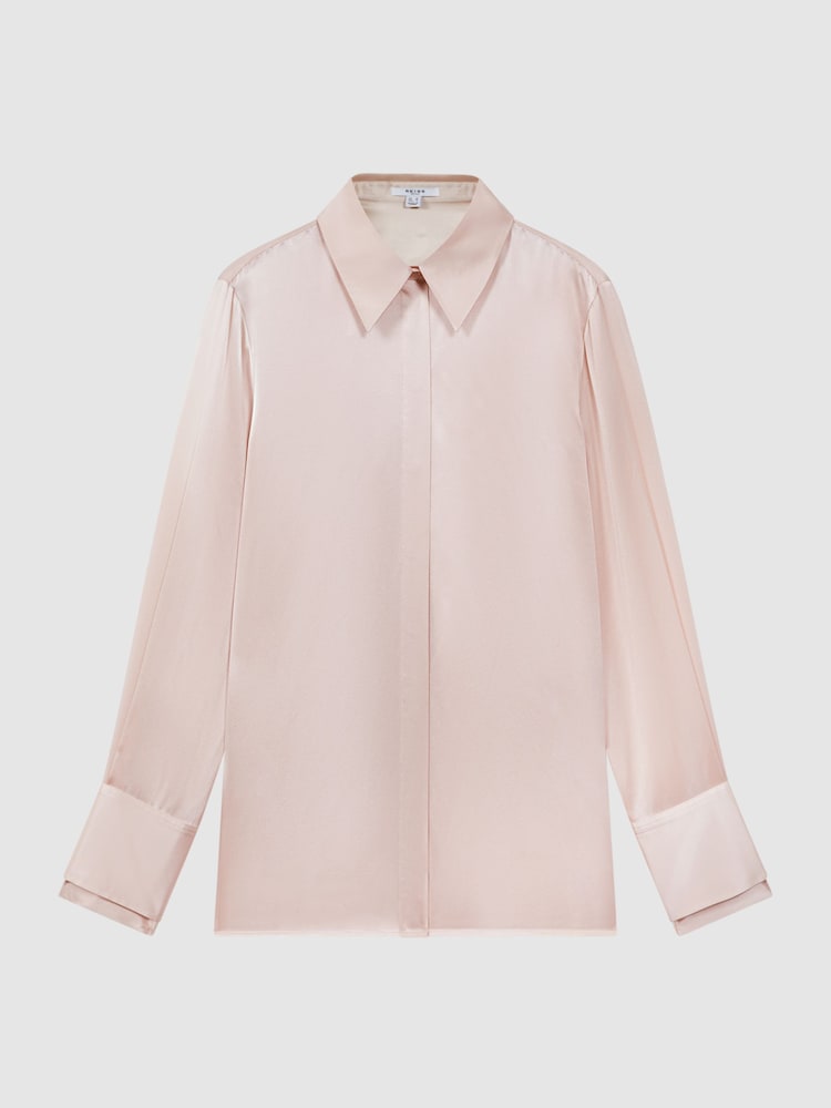 Reiss Nude Irina Silk Button-Through Shirt - Image 2 of 6