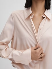 Reiss Nude Irina Silk Button-Through Shirt - Image 4 of 6