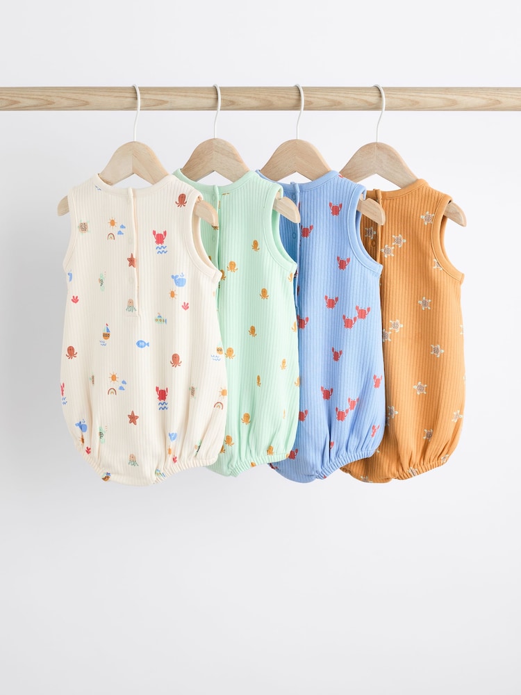 Multi Sealife Baby Bloomer Jersey Rompers 4 Pack - Image 2 of 9