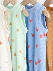Multi Sealife Baby Bloomer Jersey Rompers 4 Pack - Image 4 of 9
